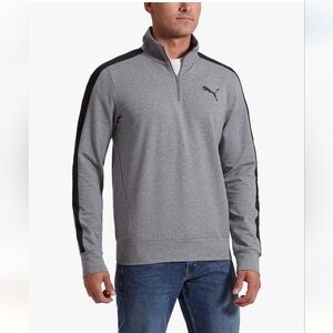 Puma 1/4 Zip Sweatshirt Grey Black Logo Stripe Long Sleeve Size XL